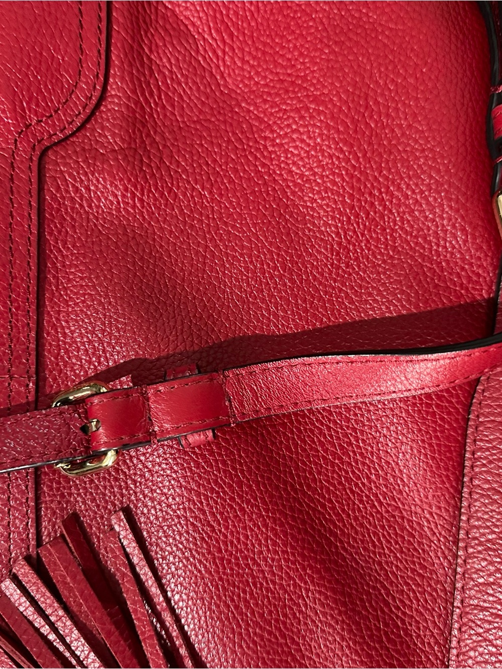 Banana Republic Red Leather Crossbody Convertible Bag Tassel Gold Statement Bag - Picture 13 of 16